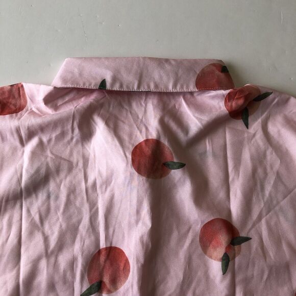 Shein Peach Boxy Shirt Women Pink Peach Design Button Collar Short Sleeve Large - Picture 10 of 12